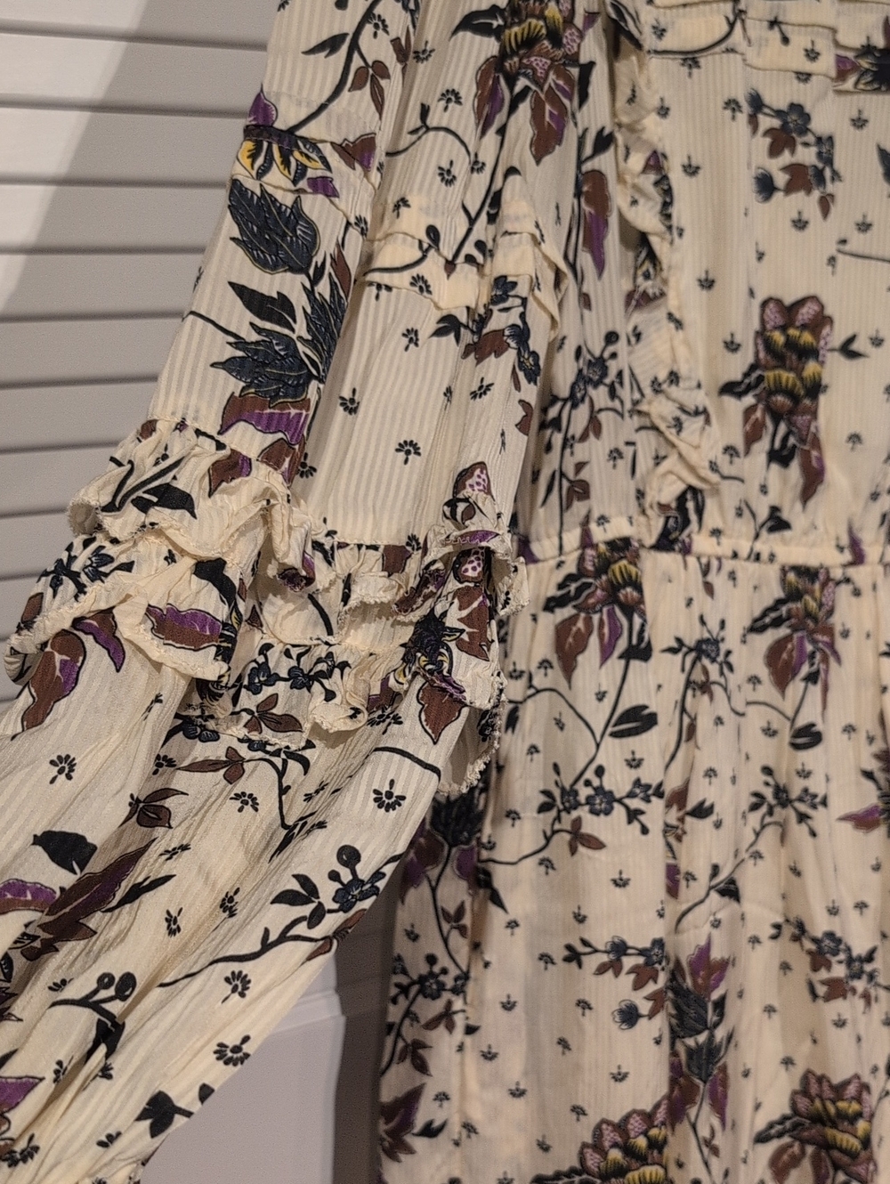 Scotch & Soda Cream Floral Long Sleeve Tiered Ruffle Dress Size M - Picture 7 of 9